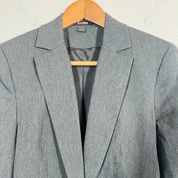 Express Basic Single Button Blazer Stretch Grey Career - 2 - Picture 2 of 4